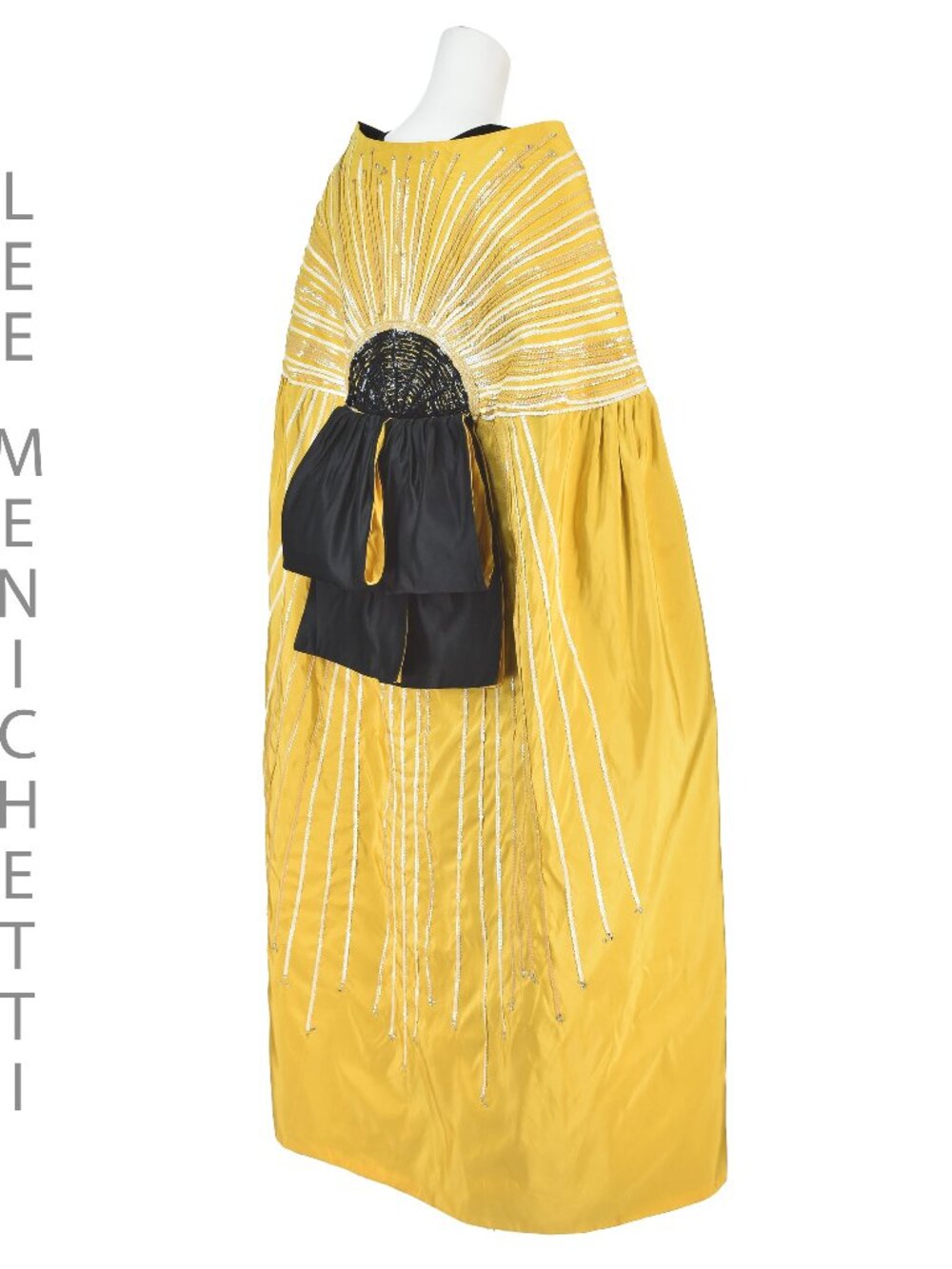 LEE MENICHETTI Golden Yellow Silk Faille Cloak with Black Silk Lining OS